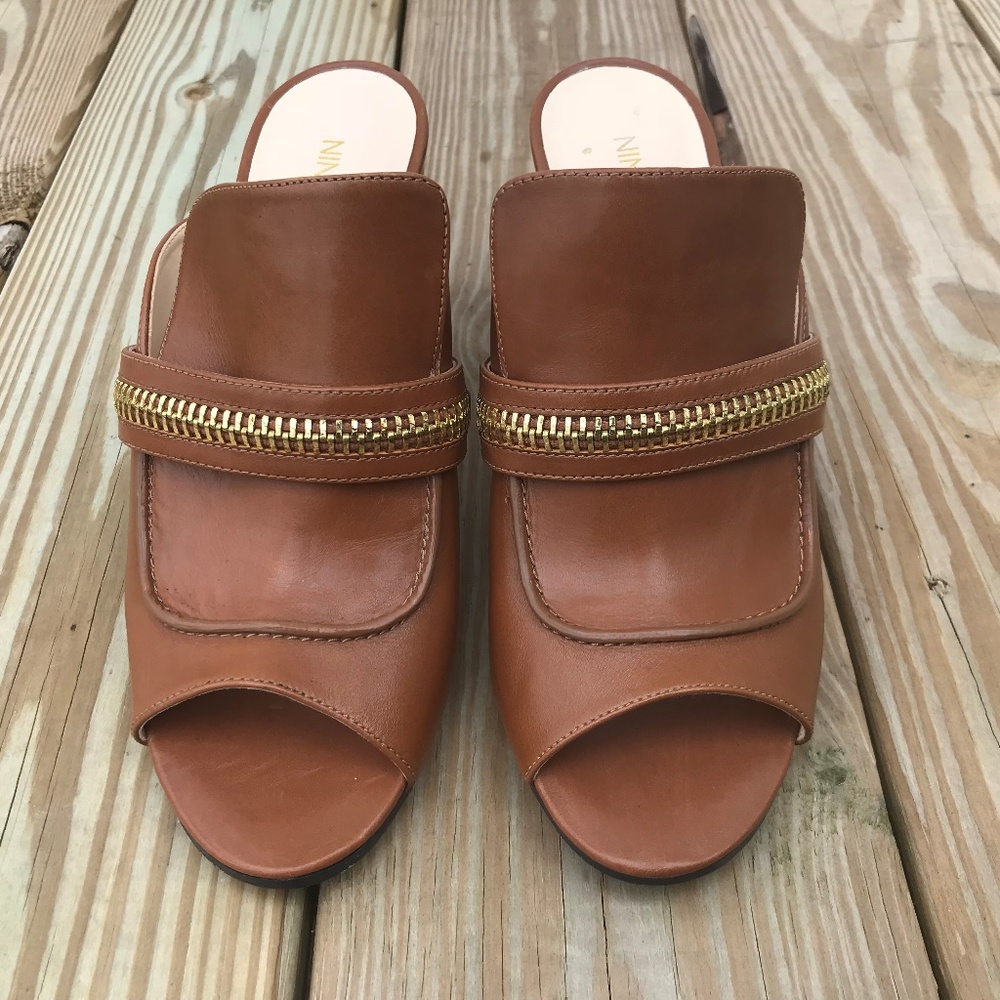 Nine West Women Sandal Gerri Peep-Toe Leather Mule - Picture 2 of 8